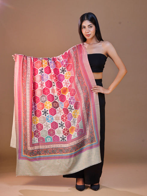 Women's Kalamkari Printed Outlined Wool Shawl